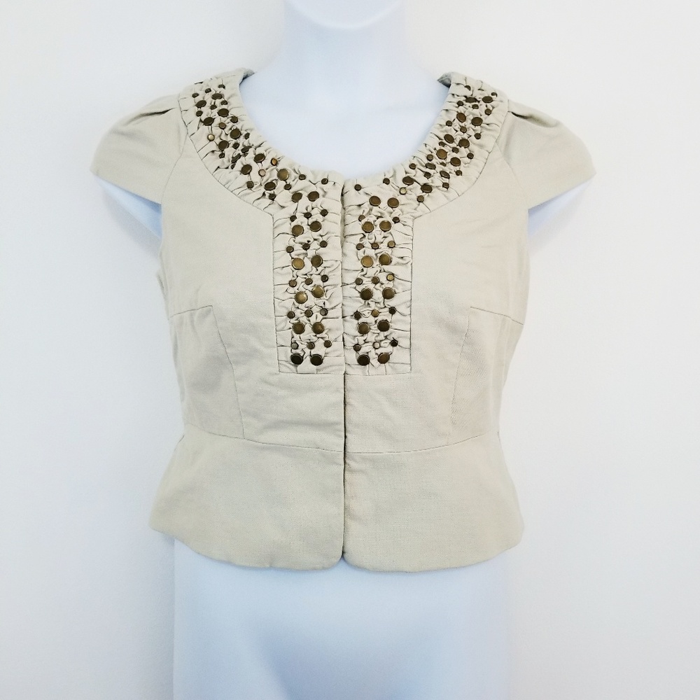 Idra Anthropologie Khaki Studded Nailhead Blazer